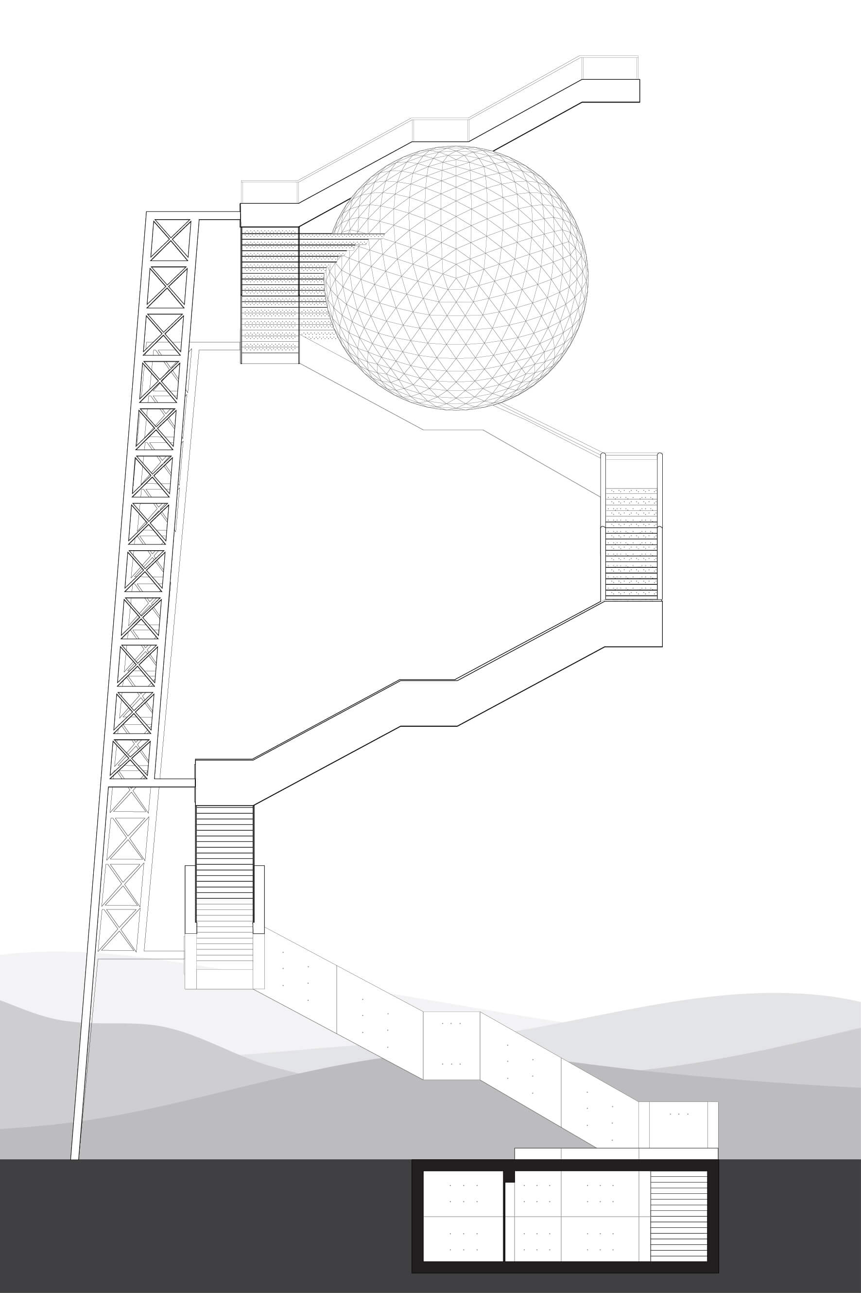 An CAD drawing of the Water Tower's elevation